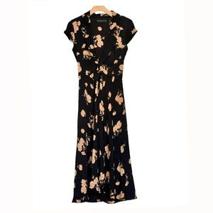 Reformation midi wrap dress black & floral